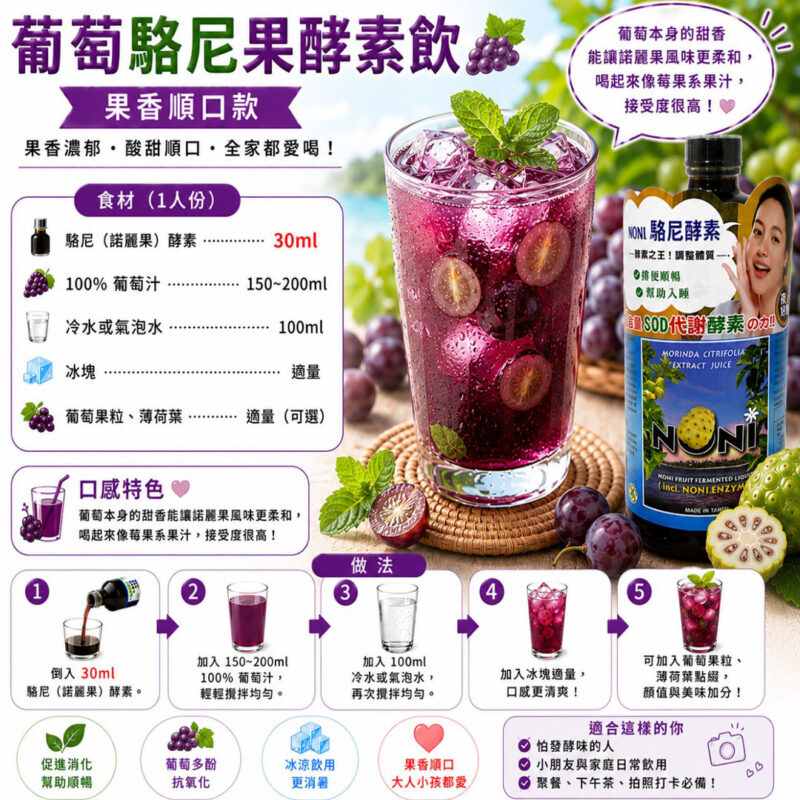 亞積 駱尼酵素 葡萄氣泡飲 諾麗果 諾麗果汁 酵素之王